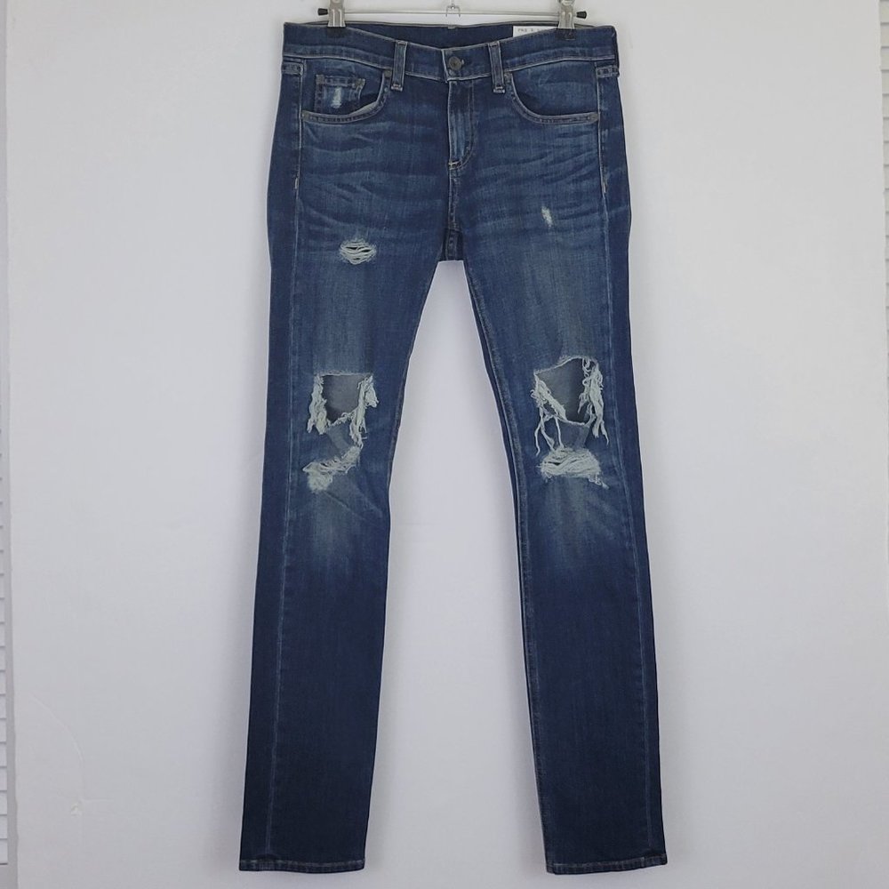 Rag & Bone Dre Relaxed Skinny Boyfriend Torn Knee Tear Jean in Mission